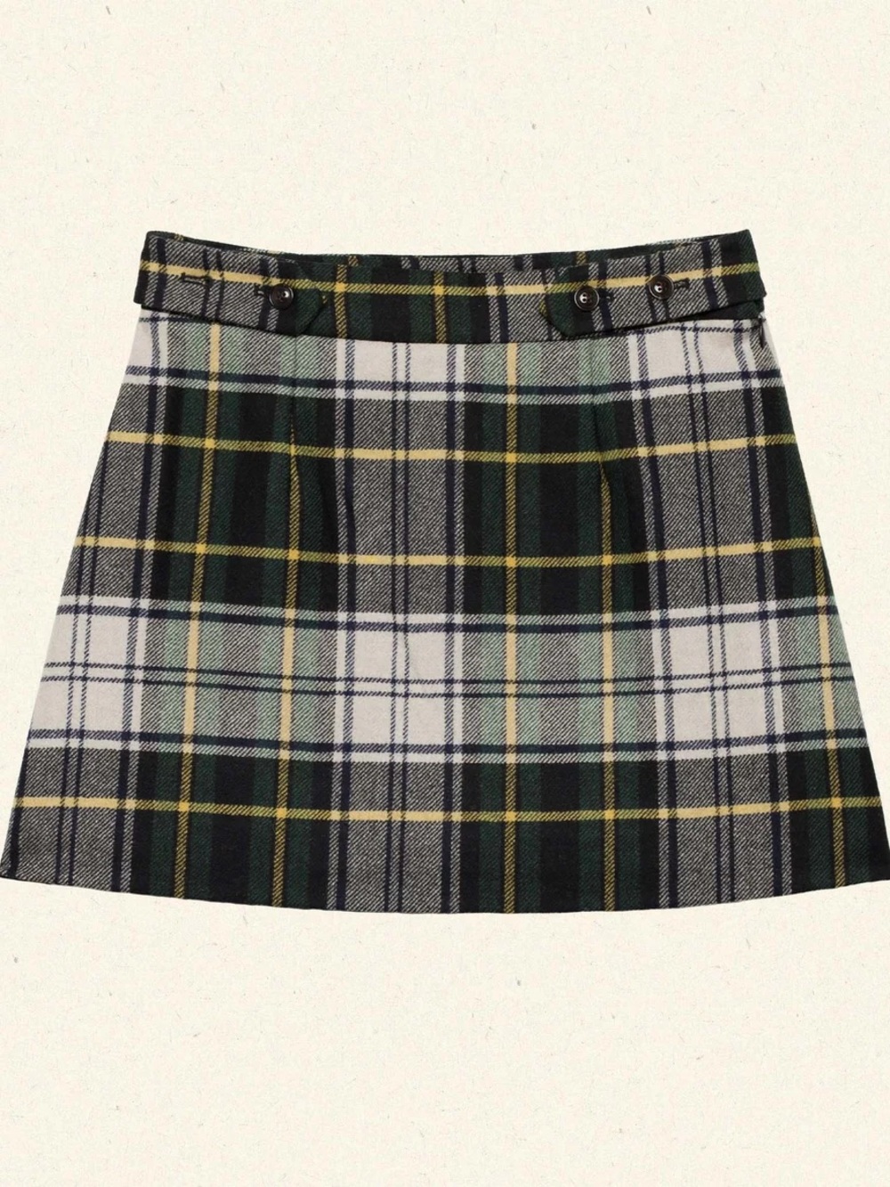 Dôen Plaid Chieri Macgraw Mini Skirt in Green, White & Black